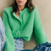 cardigan en tricot boutonné à manches longues vert