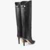 bottes en cuir noir à talons haut fin