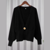 cardigan noir à bouton doré femme