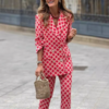 tailleur blazer pantalon crayon imprimé géométrique rose femme