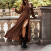 robe longue portefeuille élégante marron (2)