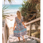 Robe portefeuille V imprimée bleu femme boho 3