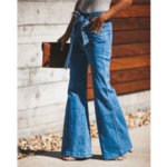 jean femme évasé taille haute ceinturé