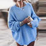 pull à mailles côtelées bleu femme hiver tendance mode en ligne 1