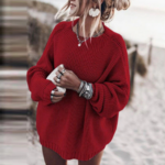 pull à mailles côtelées rouge femme hiver tendance mode en ligne