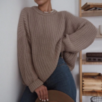 pull tricot marron brun col rond femme vetements tendances chauds hiver maille