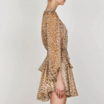 robe imprimé léopard courte à manches longues et volants pour femme