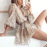 robe imprimé léopard courte à manches longues tendance vêtements femme