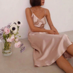 robe de soirée rosecocktail événement en satin pour femme
