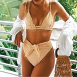 maillot de bain 2 pièces rayé jaune femme chic 2021