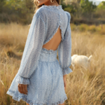 robe courte bleue imprimée fleurie volants manches longues femme printemps été 2021
