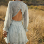 robe courte verte imprimée fleurie volants manches longues femme mode en ligne