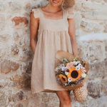 robe trapèze beige naturelle vichy à volants femme printemps été en ligne pas chère