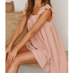 robe trapèze rose à volants femme printemps été en ligne tendance pas chère