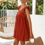 robe trapèze rouge à volants femme printemps été mode en ligne