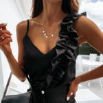 débardeur chic noir  à volants femme mode été 2021