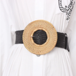 ceinture de taille en paille tressée boucle ronde tendance femme pas chere