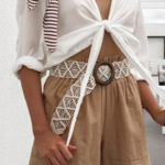 ceinture de taille tressée marron naturelle à boucle ronde en bois pour femme inspiration mode printemps été 2021