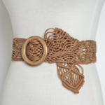 ceinture de taille tressée marron naturelle à boucle ronde en bois pour femme style boho chic