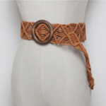 ceinture de taille tressée marron naturelle à boucle ronde en bois pour femme