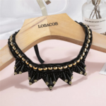 collier faux col claudine tendance à perles et strass nacrées noir