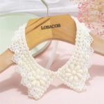 collier faux col claudine tendance à perles et strass nacrées rétro chic