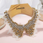 collier faux col claudine tendance à perles et strass nacrées tendance