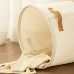 panier à linge rangement lin blanc