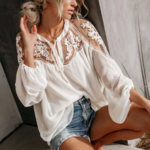 blouse blanche dentelle oversize femme pas chère