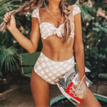 maillot de bain deux pièces à pois rose et blanc vintage chic femme pas cher