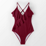 maillot de bain une pièce bordeaux à volants chic femme