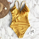 maillot de bain une pièce jaune à volants chic femme tendance en ligne