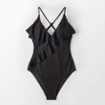 maillot de bain une pièce noir à volants chic femme pas cher