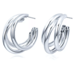 boucles doreilles créoles triples pendantes couleur argent