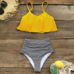maillot de bain 2 pièces femme culotte haute jaune et noir tendance plage 2021