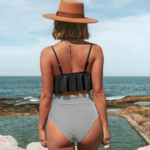 maillot de bain 2 pièces femme culotte haute noir à volants pas cher