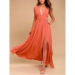 robe orange corail longue pour occasion femme