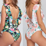 maillot de bain une pièce imprimé fleuri à volants femme sculptant