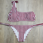 bikini rayé bordeaux asymétrique femme