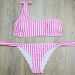 bikini rayé rose asymétrique femme