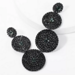 boucles doreilles noir strass zircon pendantes rondes géométriques