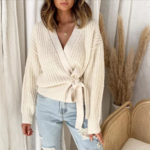 pull cache-coeur laine beige femme