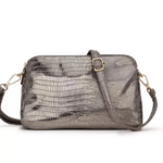 sac à main bandoulière gris taupe brillant pour femme
