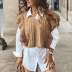 pull camel sans manches femme