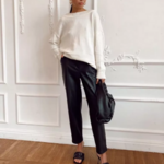 pantalon noir cuir pu femme
