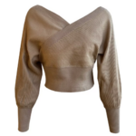 pull court beige épaules dénudées femme