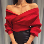 pull court rouge épaules dénudées femme en ligne