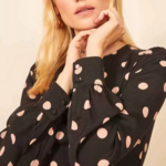 robe mi longue fendue noire à pois femme style automne hiver