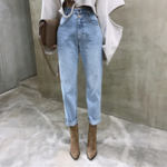 jean mom brut bleu femme