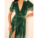 robe longue verte velours chic femme style hiver